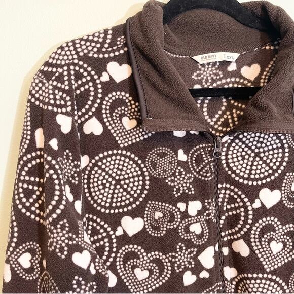 Old Navy Love Peace Mock Neck Long Sleeve Full Zip Fleece Jacket Brown XXL - Picture 2 of 10